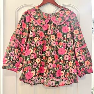 ✨ENTRO Vibrant Floral Blouse in Pink and Green Size L✨